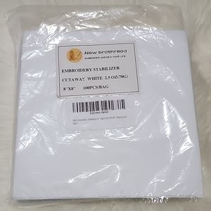 Stabilizer Embroidery  Backing 8x8 Cutaway White